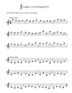 Learning Ledger Lines free worksheets Upper Hands Piano Blog